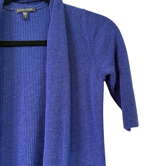 Eileen Fisher Italian Yarn Knit Cott0n/Viscose/Silk Long Lined Cardigan Size S - Picture 4 of 7
